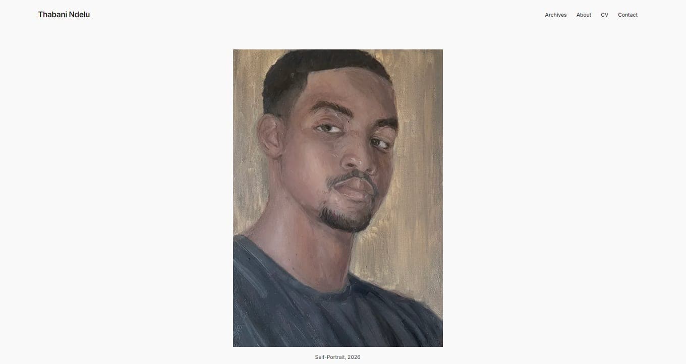 Thabani Ndelu's portfolio site: a single column of large paintings.