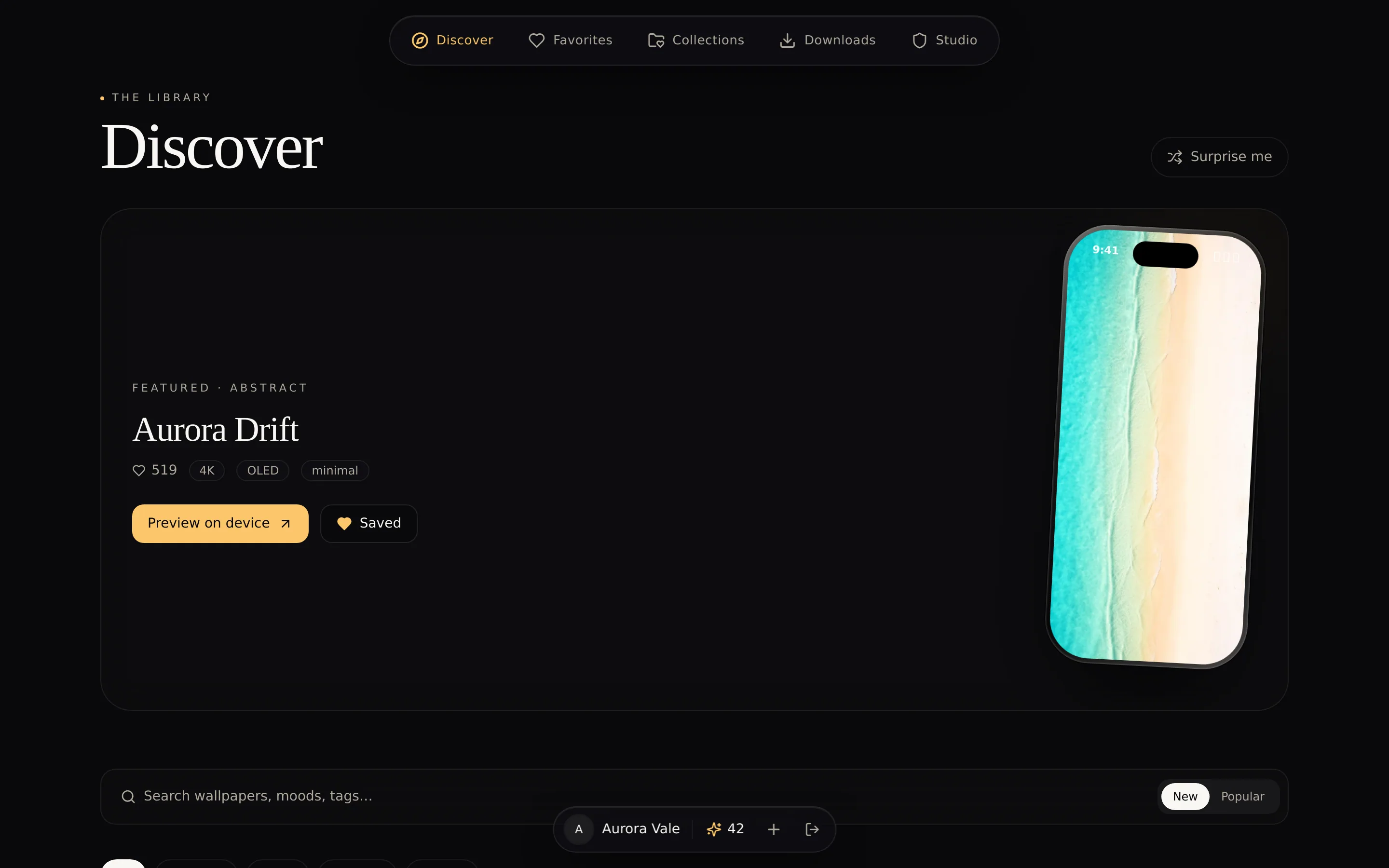 WALL-E Discover screen — desktop